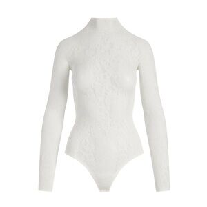 SKIMS White Lace Mock Neck Long-Sleeve Bodysuit
